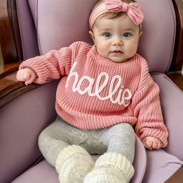 Personalized Hand-embroidered Baby Sweater with Name, Ideal Birthday Gift for Baby Girls & Boys