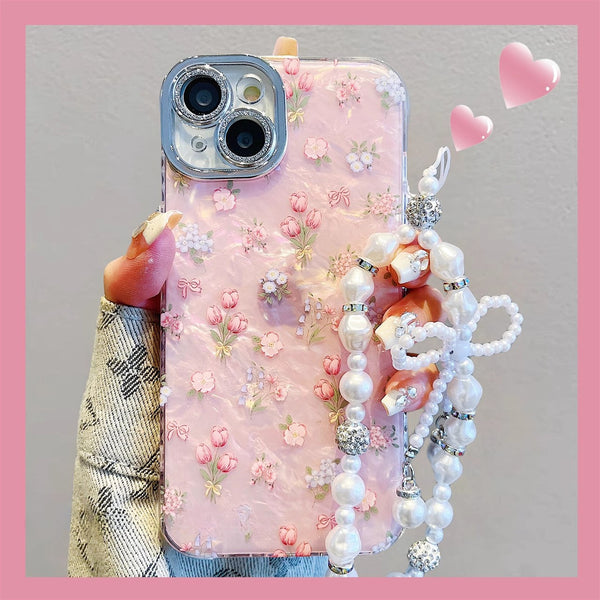 Summer fresh small floral shell pattern comes with lens film premium protective case for women's phone case for iPhone