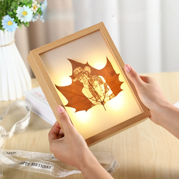 Leaf carving leaf carving photo glow photo frame with light custom birthday gift for girlfriend DIY portrait photo